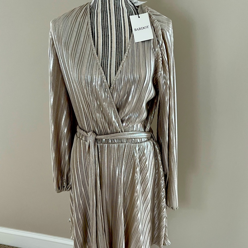 NWT Metallic faux wrap dress, HOLIDAY ready!!